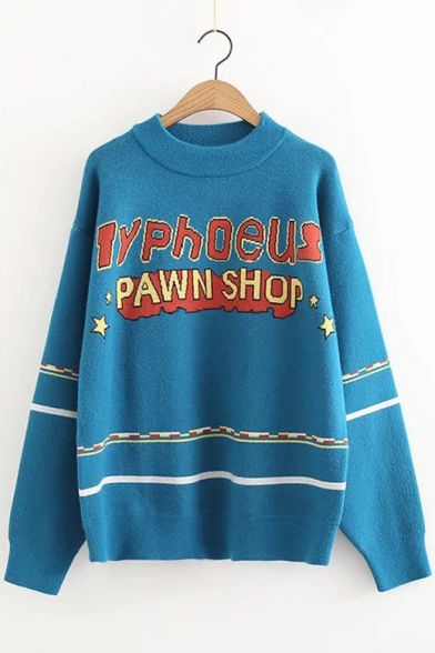 Letter Cartoon Rabbit Striped Round Neck Long Sleeve Pullover Sweater