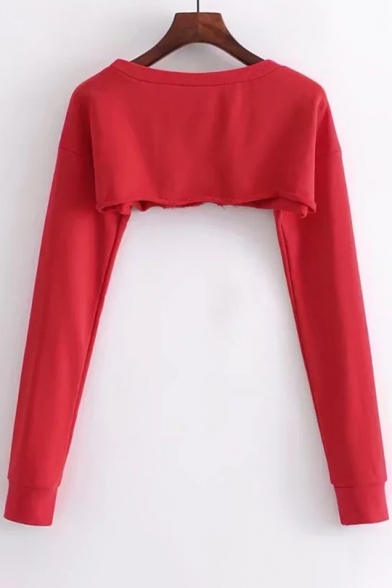 Sexy One Shoulder Long Sleeves Pullover Loose Cropped Plain Sweatshirt