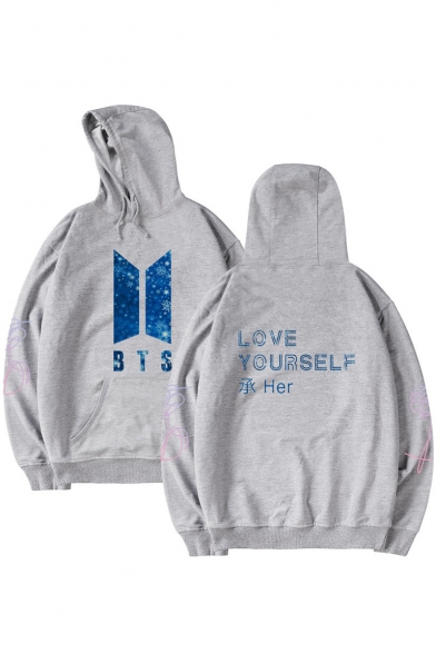 Simple Letter Printed Long Sleeves Pullover Hoodie with Pocket