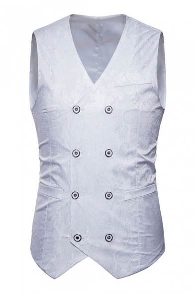 Trendy Double Breasted V-Neck Sleeveless Belted Printed Men's Vest
