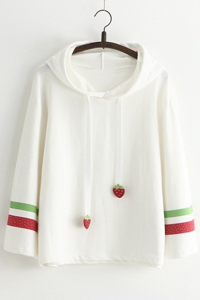 New Fashion Striped Strawberry Pattern Long Sleeve Hoodie