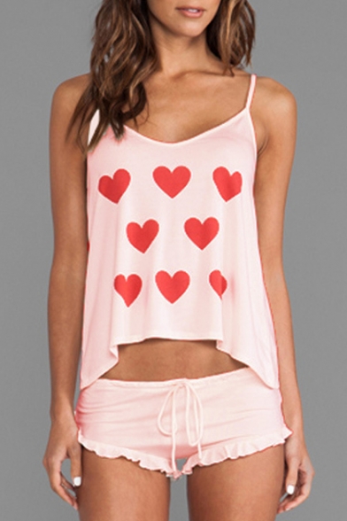 New Stylish Heart Print Cami Shorts Pajamas Co-ords