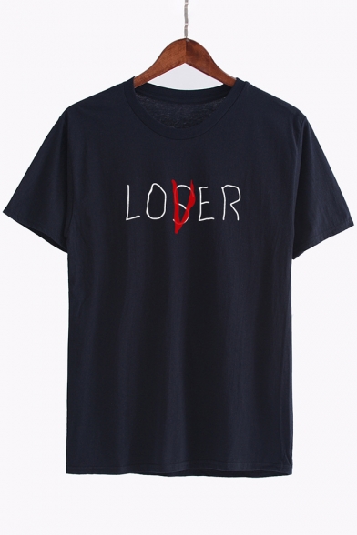 Simple LOSER Letter Printed Round Neck Short Sleeves Casual Tee