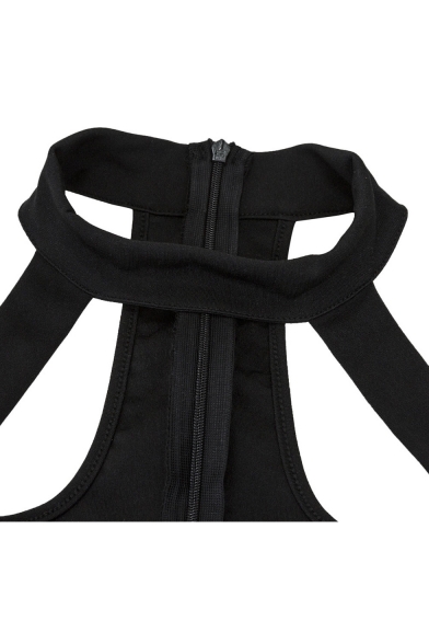 Spring Fashion Plain Halter Neck Cold Shoulder Zip-Back Bodycon Mini Dress