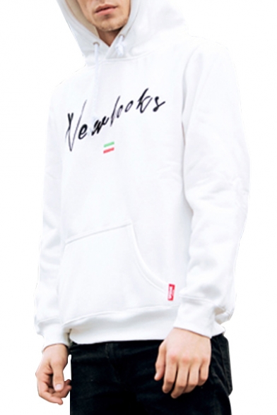 Casual Embroidery Letter Flag Pattern Long Sleeve Hoodie with Pocket