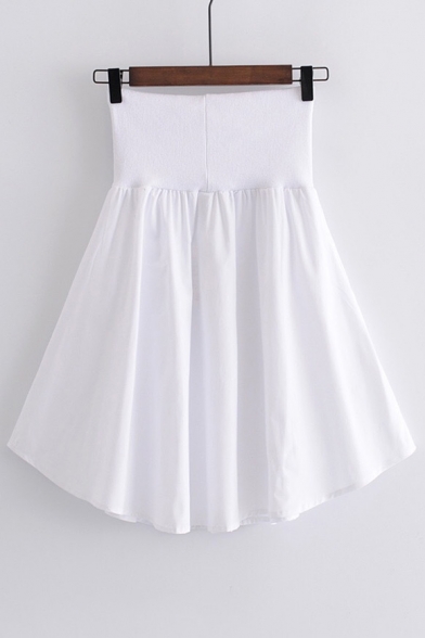 New Fashion Simple Plain Gathered Waist Button Skirt
