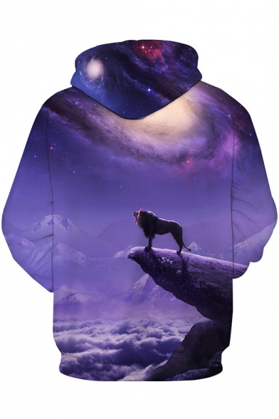 3D Lion Galaxy Printed Long Sleeves Pullover Unisex Leisure Hoodie