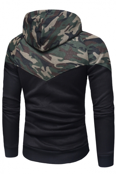 Chic Color Block Camouflage Print Zip Up Long Sleeve Hoodie