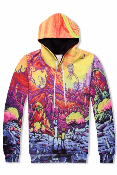 Colorful Strange World Cartoon Pattern Long Sleeves Pullover Hoodie with Pocket