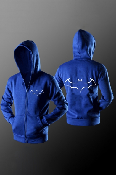 Cool Bat Pattern Simple Long Sleeves Zippered Hoodie with Pockets
