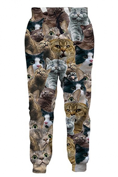 Hot Fashion 3D Cat Print Drawstring Waistband Pants