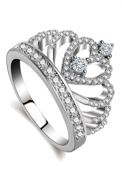 Ladylike Crown Shaped Jewel Studded Slim Band Fancy Ring