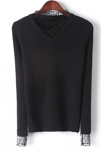New Stylish Mesh Panel Long Sleeve Pullover Sweater