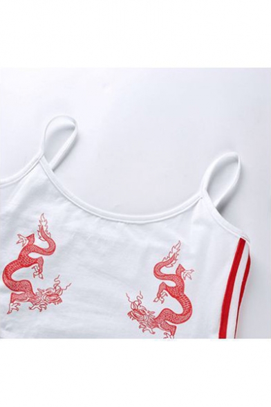 Stylish Dragon Pattern Spaghetti Straps Striped Side Slim-Fit Summer Swimwear