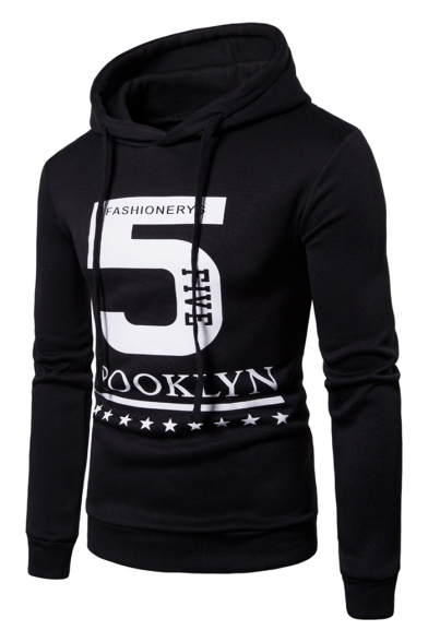 Stylish Letter Number Star Print Long Sleeve Casual Hoodie
