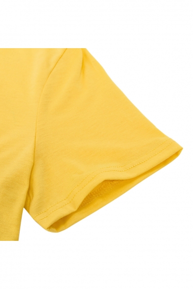 Sportive Letter Pattern Round Neck Short Sleeves Bow Tie Hem Summer T-shirt