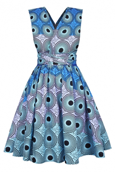 Unique Kaleidoscope Printed Multi-Way Belted Fit & Flare Mini Dress