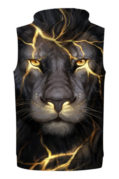 Fashionable Lightning Lion Printed Sleeveless Pullover Unisex Hoodie