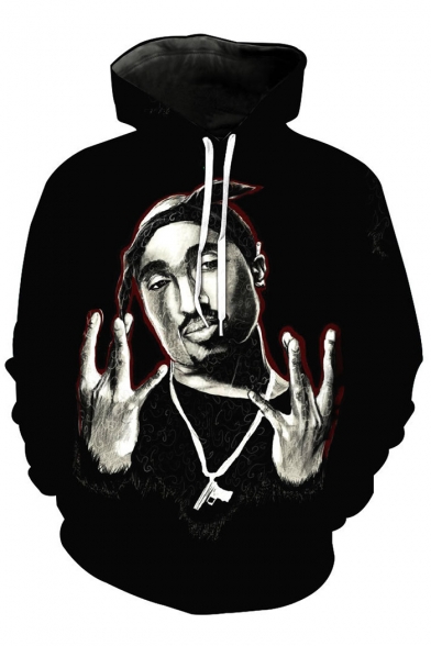 Hip-Hop Style Rapper Character Pattern Long Sleeves Pullover Unisex Hoodie
