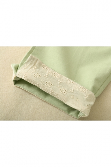 Lovely Soldiers Embroidered Drawstring Waist Roll Cuff Pants
