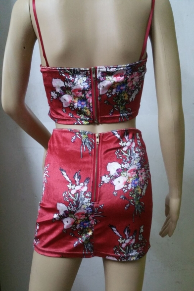 New Stylish Floral Print Cropped Cami Mini Skirt Co-ords
