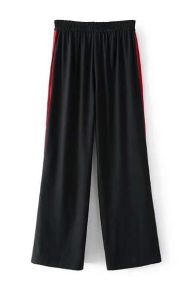 Pop Fashion Zipper Fly Striped Side Button Detail Wide Leg Loose Pants