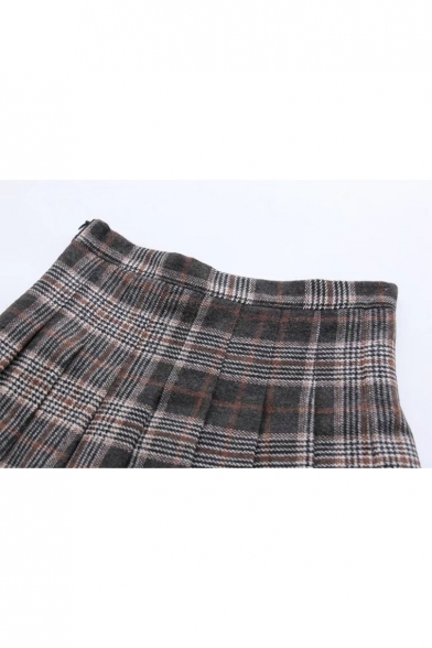 Stylish Tartan Plaids Pattern Mid-Waist Pleated Mini A-line Skirt