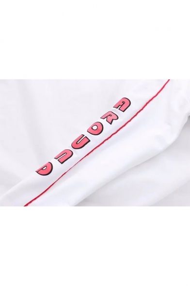 AND Letter Printed Bow Detail Cuff Hooded Half Sleeve T-Shirt