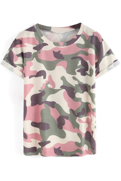 Cool Camouflaged Pattern Round Neck Short Sleeves Casual Tee