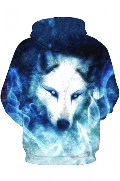 Cool Wolf Pattern Long Sleeves Pullover Hoodie with Pocket