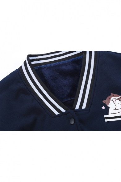 Fancy Pixel Cat Striped Letter pattern Long Sleeves Button Down Baseball Jacket