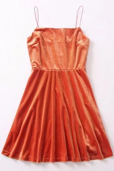 Fashionable Simple Plain Slip Velvet Dress
