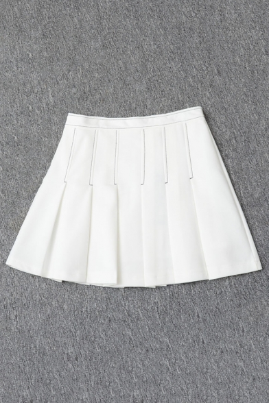 New Fashion Plain Zip Fly Mini Pleated Skirt