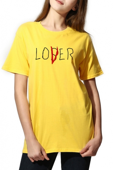 Simple LOSER Letter Printed Round Neck Short Sleeves Casual Tee