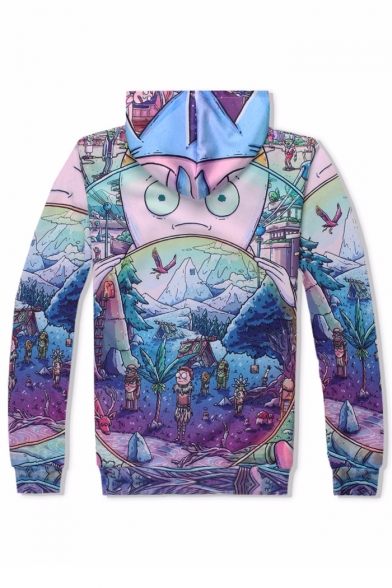 Stylish Cartoon Pattern Long Sleeves Pullover Hoodie with Pocket