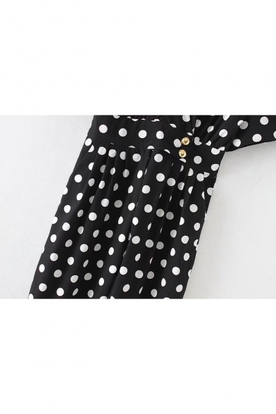 Vintage Polka Dot Pattern Notched Lapel Short Sleeves Summer Jumpsuit