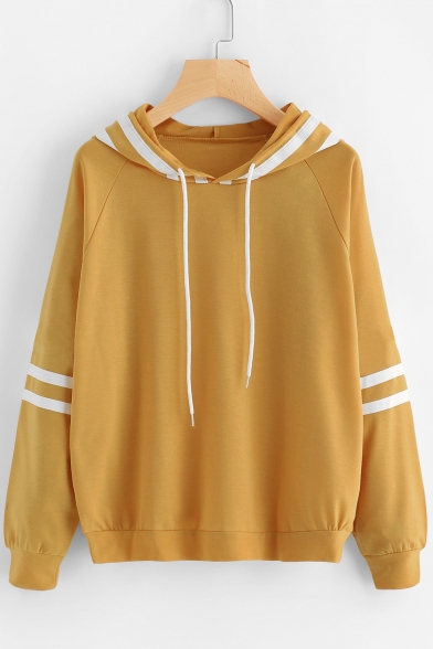 Basic Striped Pattern Long Sleeves Pullover Leisure Casual Hoodie