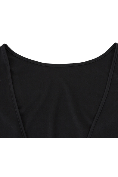 Chic Plain Oversize Bell Sleeves V-Back Slim-Fit Bodycon Mini Dress