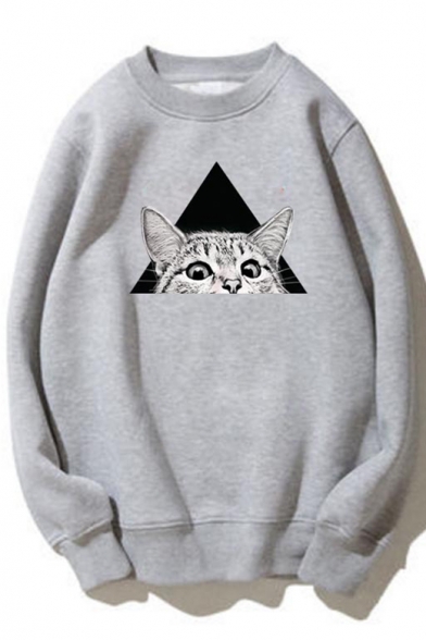 Fashion Triangle Cat Print Long Sleeve Pullover Sweatshirt for Couple