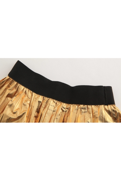 New Fashion Chic Pleated Leather Elastic Waist Mini Skirt