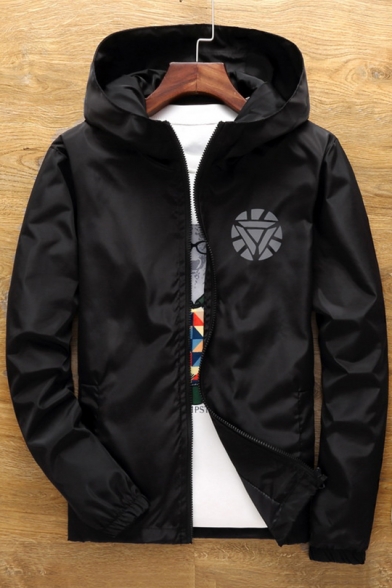 New Stylish Print Long Sleeve Zipper Hooded Coat