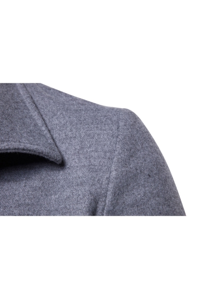 Simple Plain Double Button Lapel Long Sleeves Winter Fashion Longline Coat