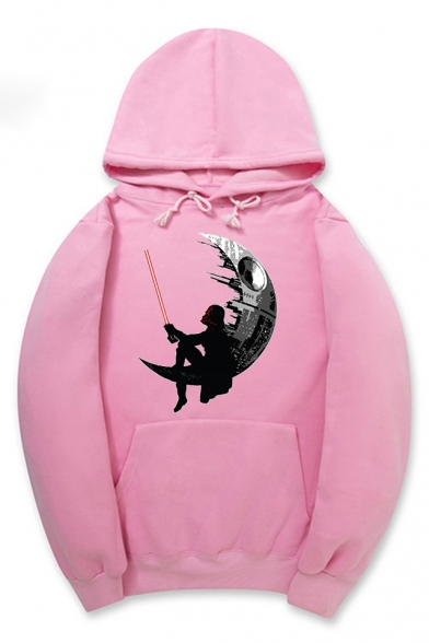 Stylish Cartoon Moon Pattern Long Sleeves Pullover Hoodie with Pocket