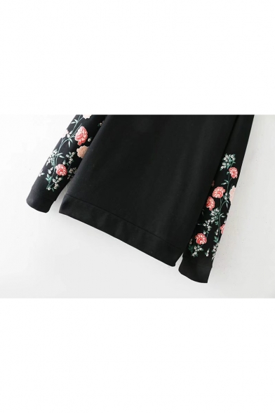 Trendy Floral Pattern Round Neck Long Sleeves Pullover Loose Sweatshirt