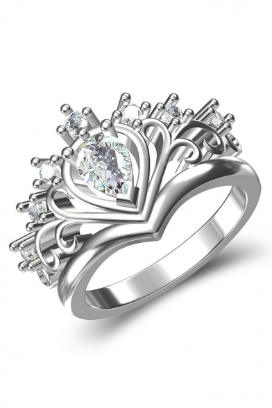 Unique Crown Shaped Diamond Jewel Studded Slim Shank Ring