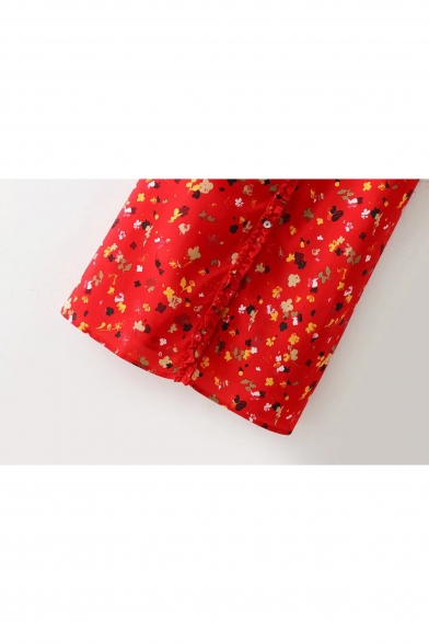 New Stylish Floral Print Ruffle Detail Button Slip Dress