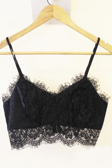 Summer Collection Lace Panel Spaghetti Straps Zip-Back Cropped Cami Top