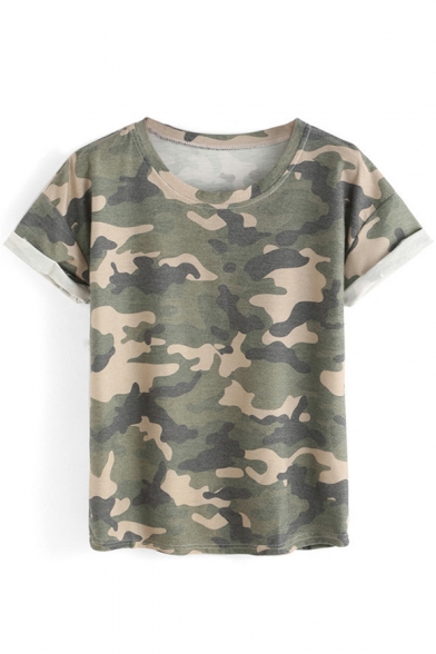 Cool Camouflaged Pattern Round Neck Short Sleeves Casual Tee