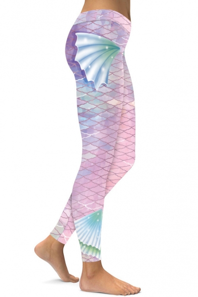 Fancy Diamond Mermaid Fish Scale Pattern Slim-Fit Elastic Waist Leggings