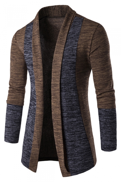 Men's Trendy Color Block Lapel Open Front Slim-Fit Popular Cardigan